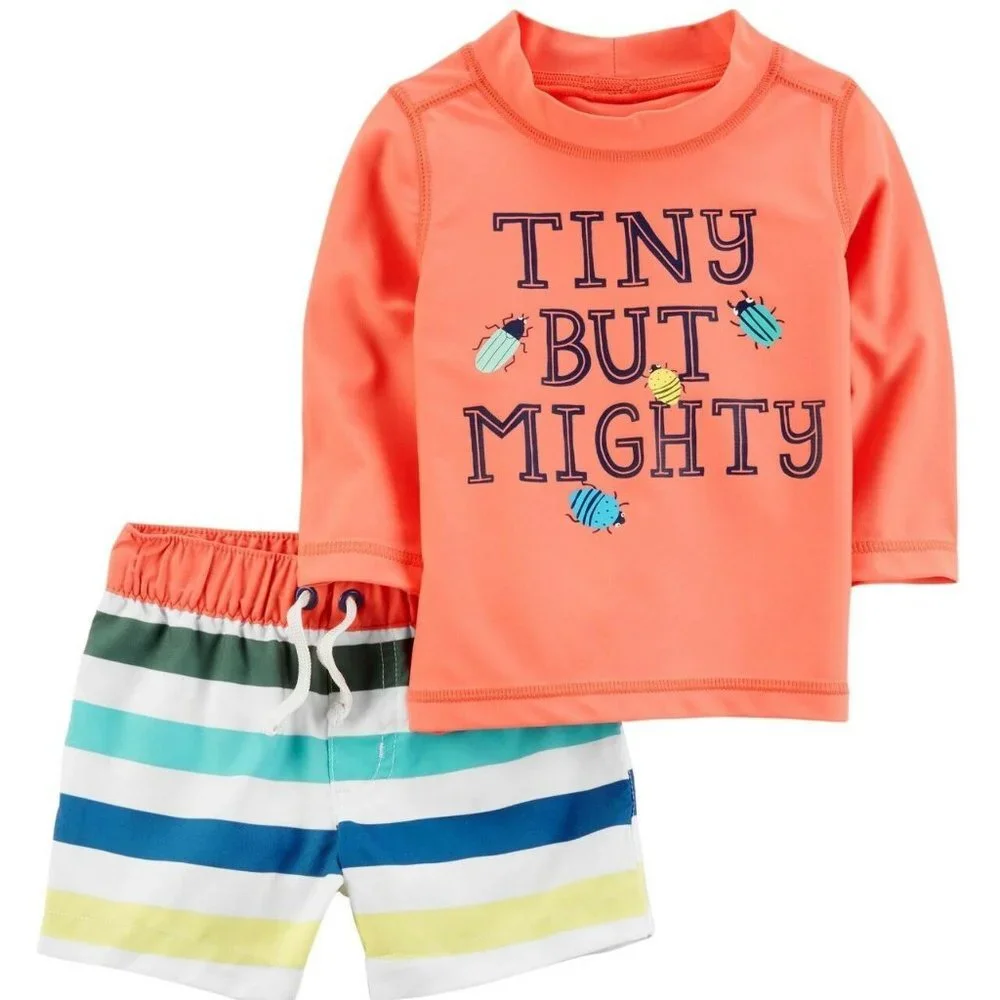 NWT Carter's Baby Infant Boys 2-Piece Swim Set Rashguard Shirt Trunk UPF 50+ 6M - Picture 1 of 1